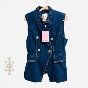 NWT Avec Les Filles Denim Vest with Gold Branded Buttons